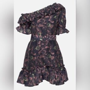 Ted Baker Women's Asymmetric Cold Shoulder Ruffle Mini Dress in Blue Hazpin Sz 6